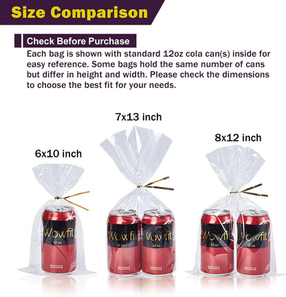 Wowfit 100 CT 6x10 Inch Clear Flat Cellophane Treat Bags with 6” Gold Twist Ties, Cello Packaging for Gift Wrapping, Decorations, and Food Storage