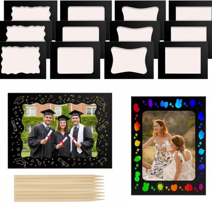 Motipuns 24 Pcs Scratch Picture Frame Craft Kits for Kids DIY Vbs Scratch Paper Photo Frame with Wooden Stylus Back to School 4 x 6 Children Photo Classroom Easter Activities Decor