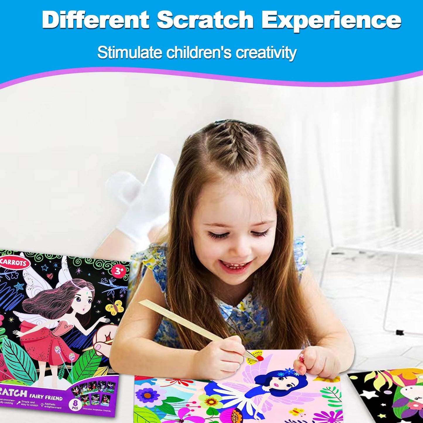 JUNQIU Scratch Art for Kids, Unicorns Black Rainbow Scratch Art Paper Set-Arts and Crafts & Supplies, DIY Activity & Party Games, Gifts for Toddlers, Girls & Boys Ages 3, 4, 5, 6, 7, 8