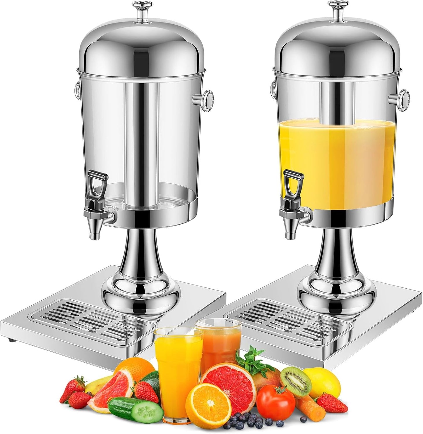 Gisafai 3 Pcs 2 Gallon Drink Dispensers for Parties, Beverage Dispenser with Stand, Stainless Steel Hot Cold Juice Dispenser with Centre Ice Core and Drip Trays for for Beer, Water Lemonade