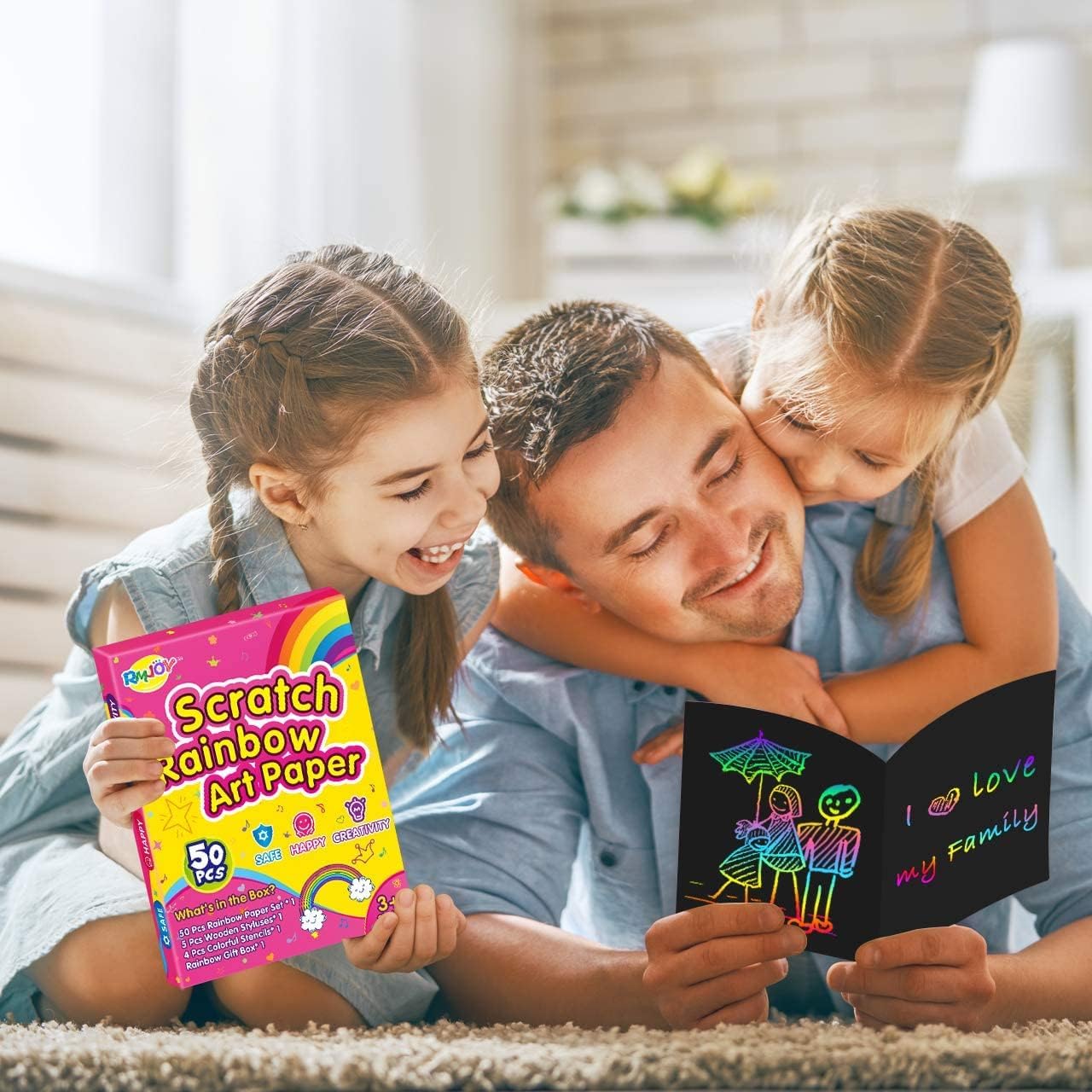 RMJOY Rainbow Scratch Paper Art for Kids: 50PCS Magic Arts Crafts Gifts Toys for Girls Boys Ages 3-12 Games Activities for Birthday Party Family Day Classroom Prizes Easter Basket Stuffers(Boys)