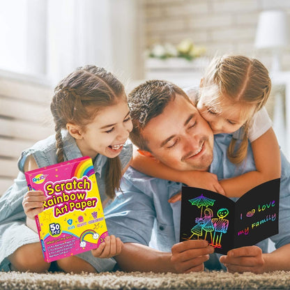 RMJOY Rainbow Scratch Paper Art for Kids: 50PCS Magic Arts Crafts Gifts Toys for Girls Boys Ages 3-12 Games Activities for Birthday Party Family Day Classroom Prizes Easter Basket Stuffers(Boys)