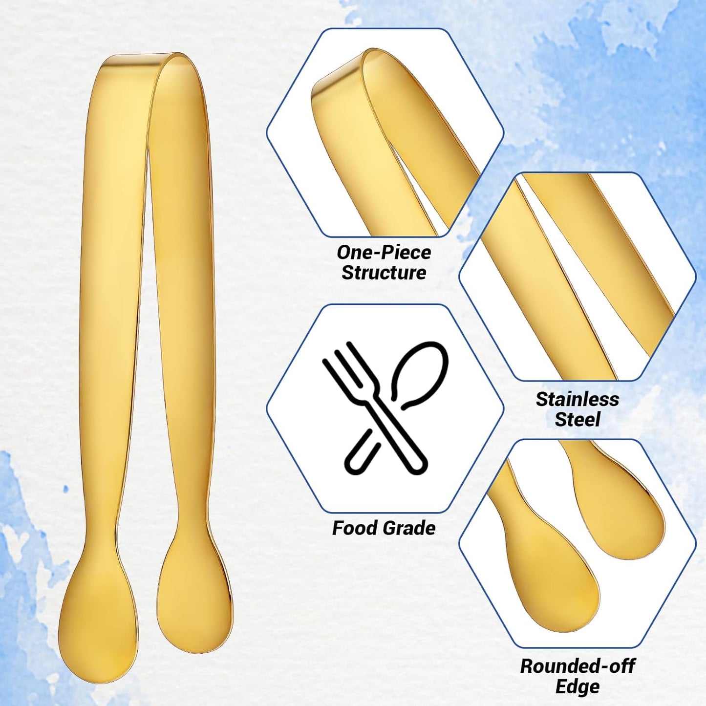 6Pcs Gold Small Tongs for Serving Food, 4 inches Gold Food Tongs Stainless Steel Buffet Tongs Kitchen Tongs, Serving Utensils for Buffet, Salad, Ice, Appetizer, Food for Tea Party Coffee Bar Catering