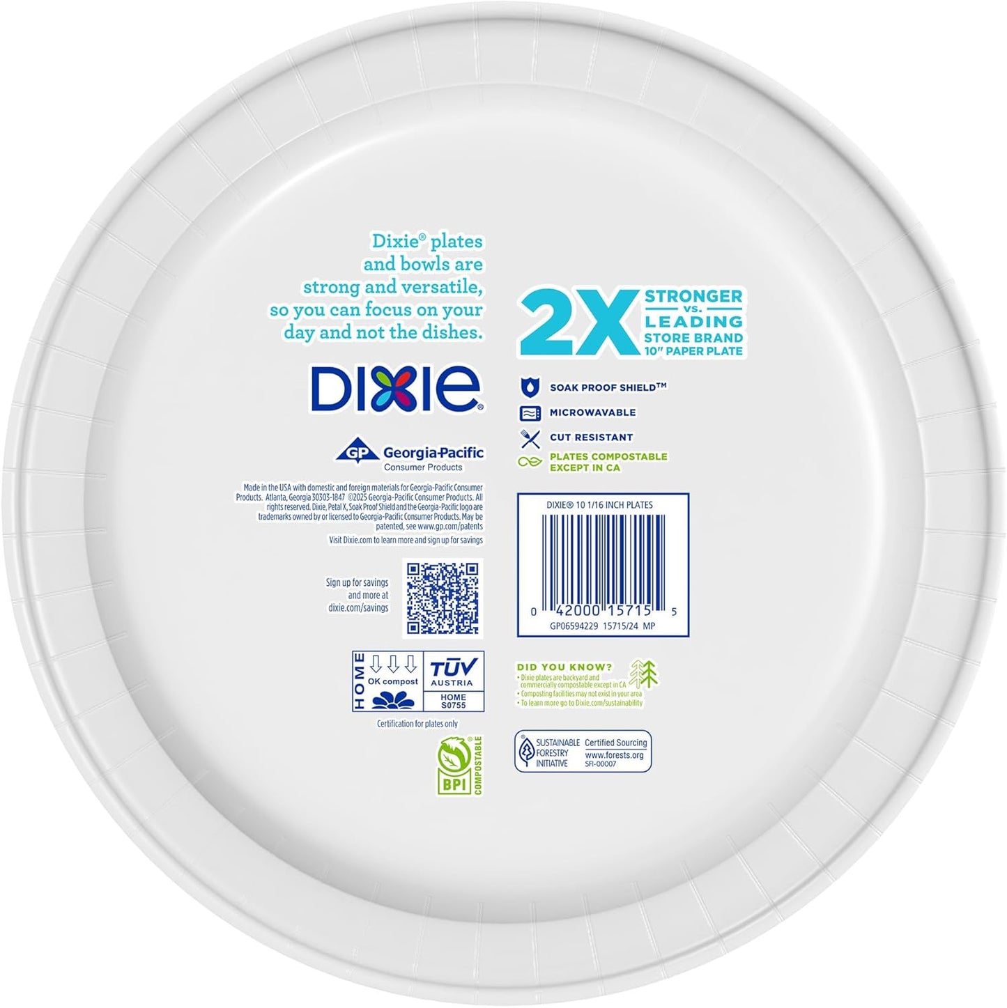 Dixie Large Paper Plates, 10 Inch, 150 Count, 2X Stronger*, Microwave-Safe, Soak-Proof, Cut Resistant, Disposable Plates For Everyday Breakfast, Lunch, & Dinner Meals
