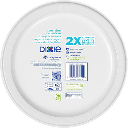 Dixie Large Paper Plates, 10 Inch, 150 Count, 2X Stronger*, Microwave-Safe, Soak-Proof, Cut Resistant, Disposable Plates For Everyday Breakfast, Lunch, & Dinner Meals