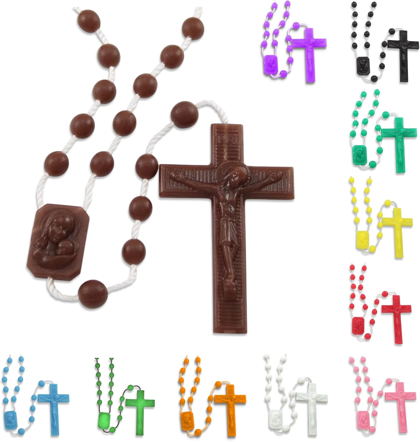RosaryMart Catholic Rosary Beads for Prayer – Glow in the dark Plastic Rosary Necklace with Crucifix, Durable Nylon Cord, Made in Italy, Devotional Prayer Beads for Women and Men – Pack of 25