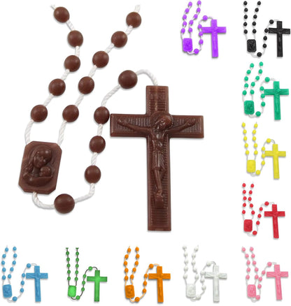 RosaryMart Catholic Rosary Beads for Prayer – Glow in the dark Plastic Rosary Necklace with Crucifix, Durable Nylon Cord, Made in Italy, Devotional Prayer Beads for Women and Men – Pack of 25