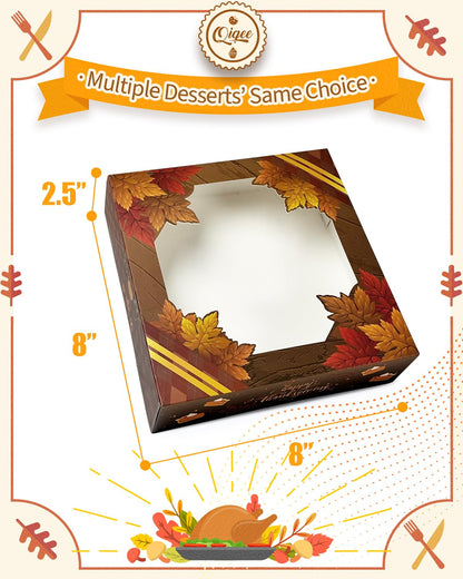qiqee 8x8x2.5 Inch White Pastry Box With Window Donut Pie Boxes 12pcs Bakery Box (Auto-pop Up)
