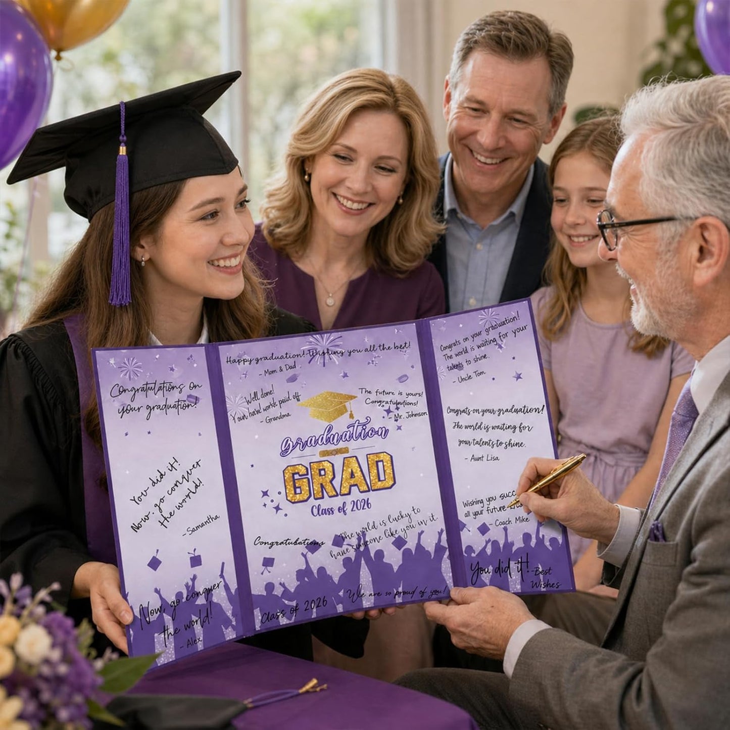 Graduation Guest Book 2026, Blue Gold Graduation Decorations Class of 2026 Graduates Sign in Book Signature Board Congrats Grad Decor Party Supplies, High School College Graduations Gifts for Her Him