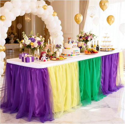 THARAHT Tulle Table Skirt 6FT 180CM Long for Rectangle Tables Round Tables Ruffle Desk Skirt for Princess Girls Birthday Party Cake Dessert Decorations Table Skirt