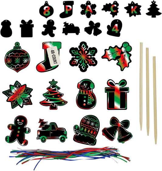 Iconikal 48-Pack Americana Scratch Art Ornaments, Patriotic, 4x5-Inch, 24 Sticks, Red White Blue