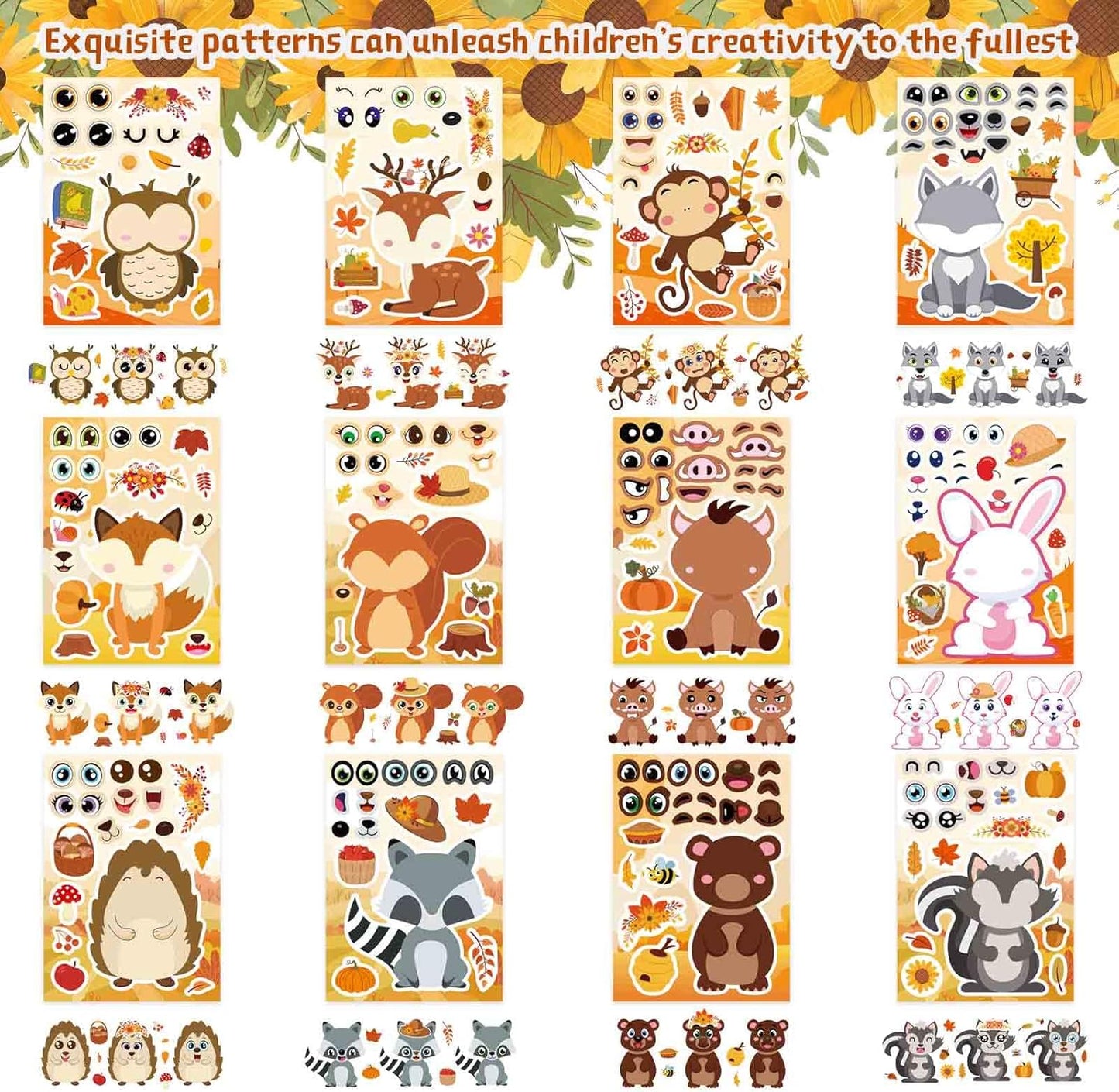 24 Sheets Make a Face Stickers for Kids Toddlers, Make Your Own Animal Mix and Match Sticker Sheets with Sea Animals Horses Dinosaurs Unicorns for Kids Crafts Party Favors Goodie Bags Stuffers