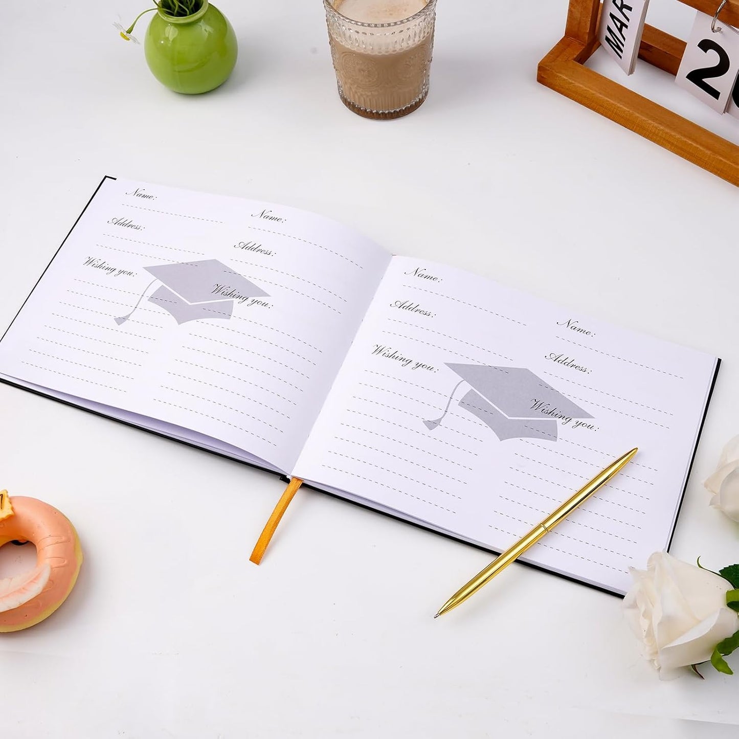 Graduation Guest Book, Class of 2026 Graduation Guest Book with Pen, Hardcover Guest Sign in Book, Memory Scrapbook, Graduation Decorations, Grad Party Supplies for High School，College (Blue)