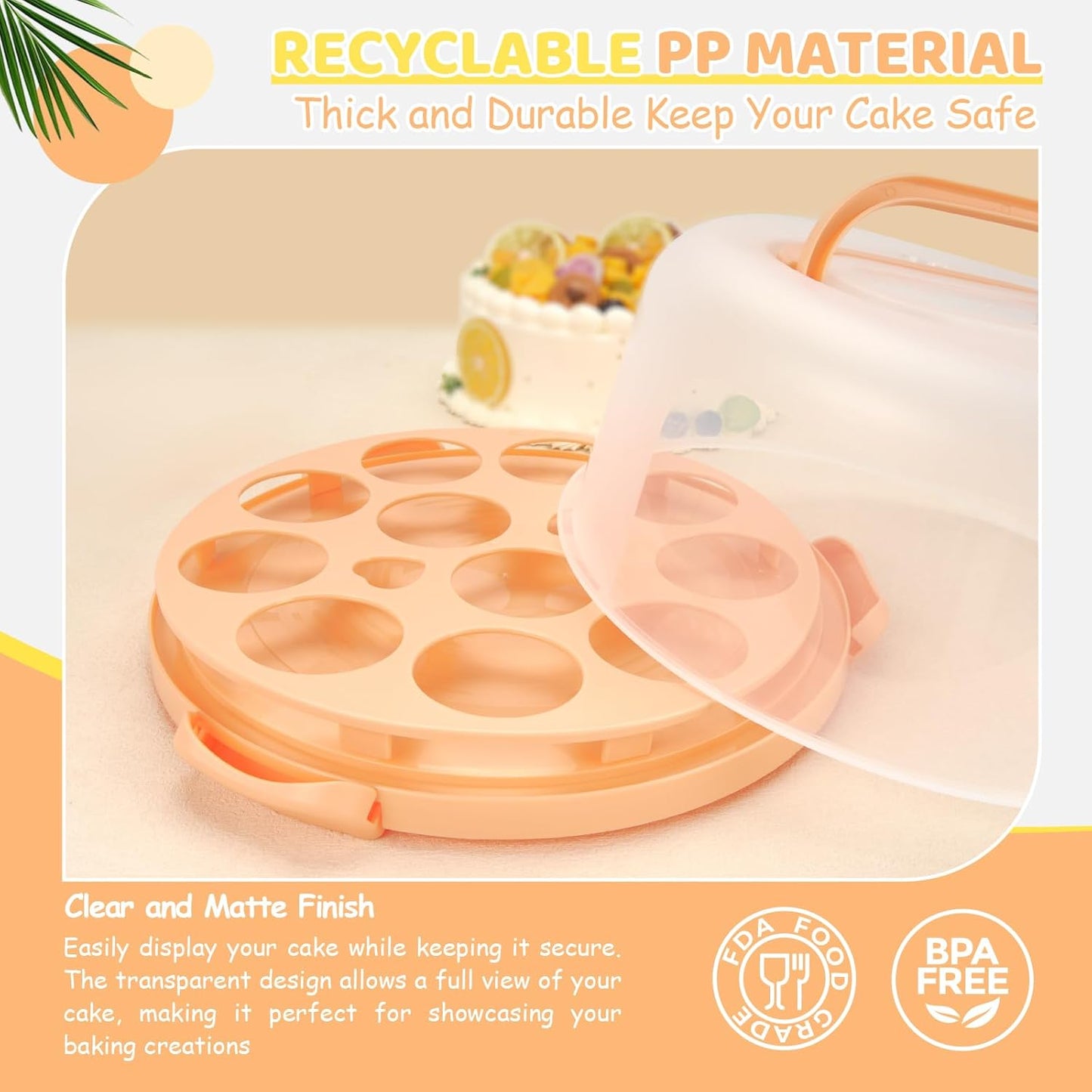 Cake Carrier with Lid and Handle, Ohuhu BPA-Free Cake Containers Cake Holder for 10 inch Cake with 2 Handle Cupcake Carrier - Plastic Cover Two Sided Base for Transport Pie Nut Fruit Mothers Day Gifts