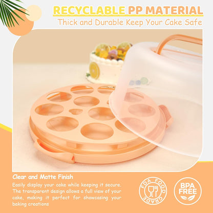 Cake Carrier with Lid and Handle, Ohuhu BPA-Free Cake Containers Cake Holder for 10 inch Cake with 2 Handle Cupcake Carrier - Plastic Cover Two Sided Base for Transport Pie Nut Fruit Mothers Day Gifts