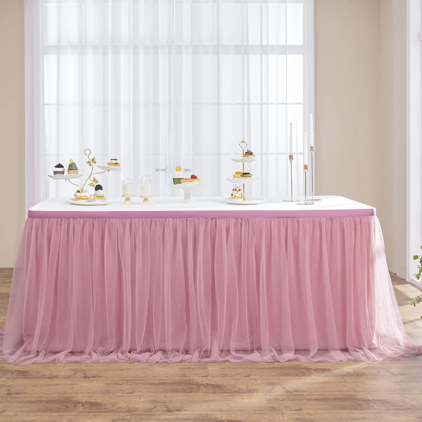 72inch Champagne Gold Tulle Table Skirts for Rectangle Round Tables, Gold Grim Ruffle Tulle Tutu Cloth Table Skirt 6ft for Wedding Birthday Party Cake Dessert Decor(No Top Cover)