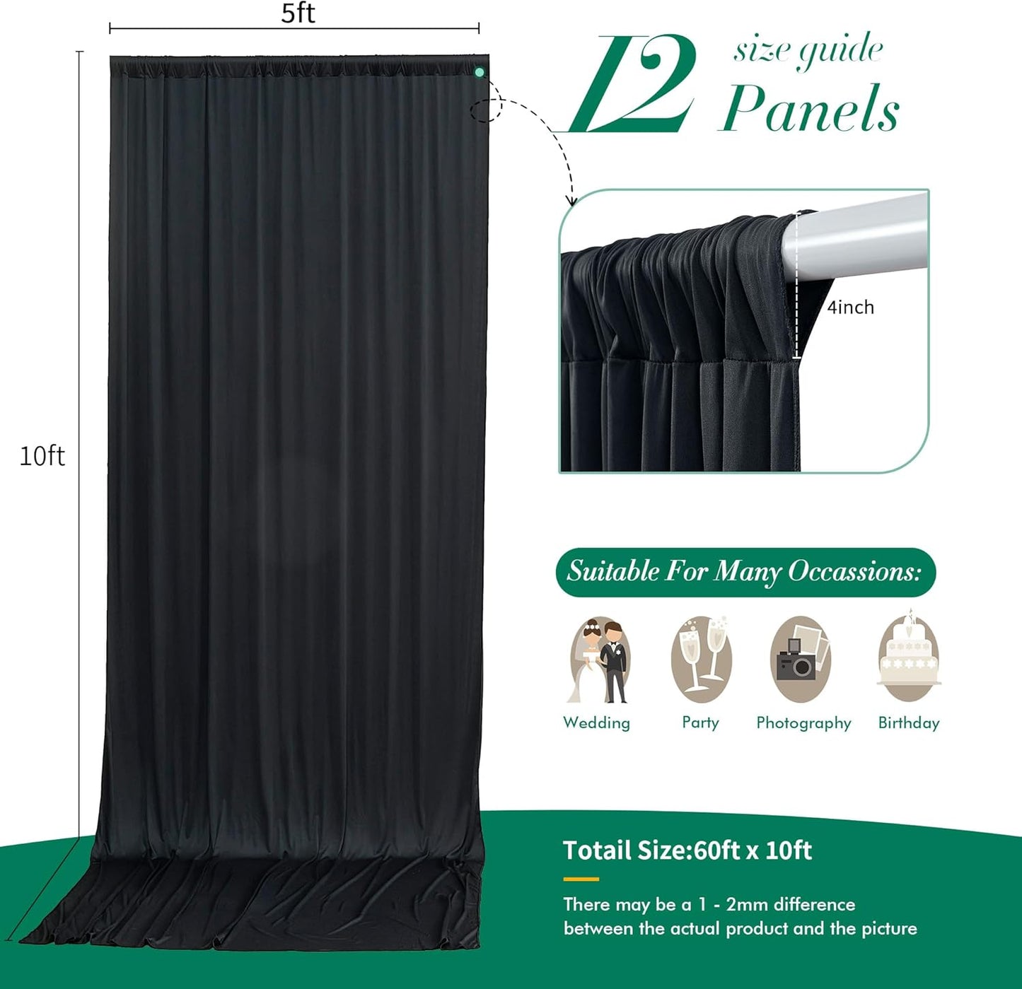 10 ft x 10 ft Wrinkle Free White Backdrop Curtains for Wedding Parties, Polyester Photography Backdrop Drapes for Birthday Parties Stage Backdrop Stand, 2 Panels 5x10FT Background Curtains
