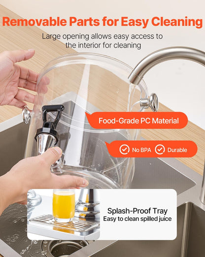VEVOR Beverage Dispenser, 2.1 Gallon x 2 Drink Dispenser for Parties, Stainless Steel + Plastic Juice Dispensers with Spigot Ice Chamber Tray, Iced Tea Lemonade Dispensers, for Restaurants, Hotels