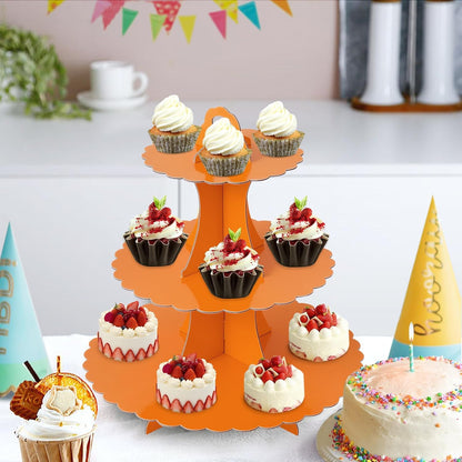 Soleebee 3-Tier Cupcake Stand, Cardboard Cupcake Tower, Dessert Cup Cake Stand Tower for Birthday Wedding Party Decoration, Cupcake Tier Stand 1 Set (Black)