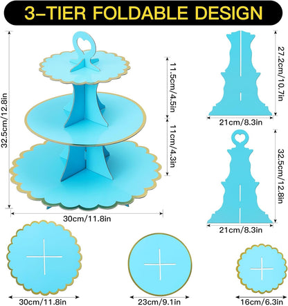 Soleebee 3-Tier Cupcake Stand, Cardboard Cupcake Tower, Cup Cake Stand Tower for Birthday Wedding Party Decoration, Cupcake Tier Stand Desserts Display 1 Set (Purple Gold)