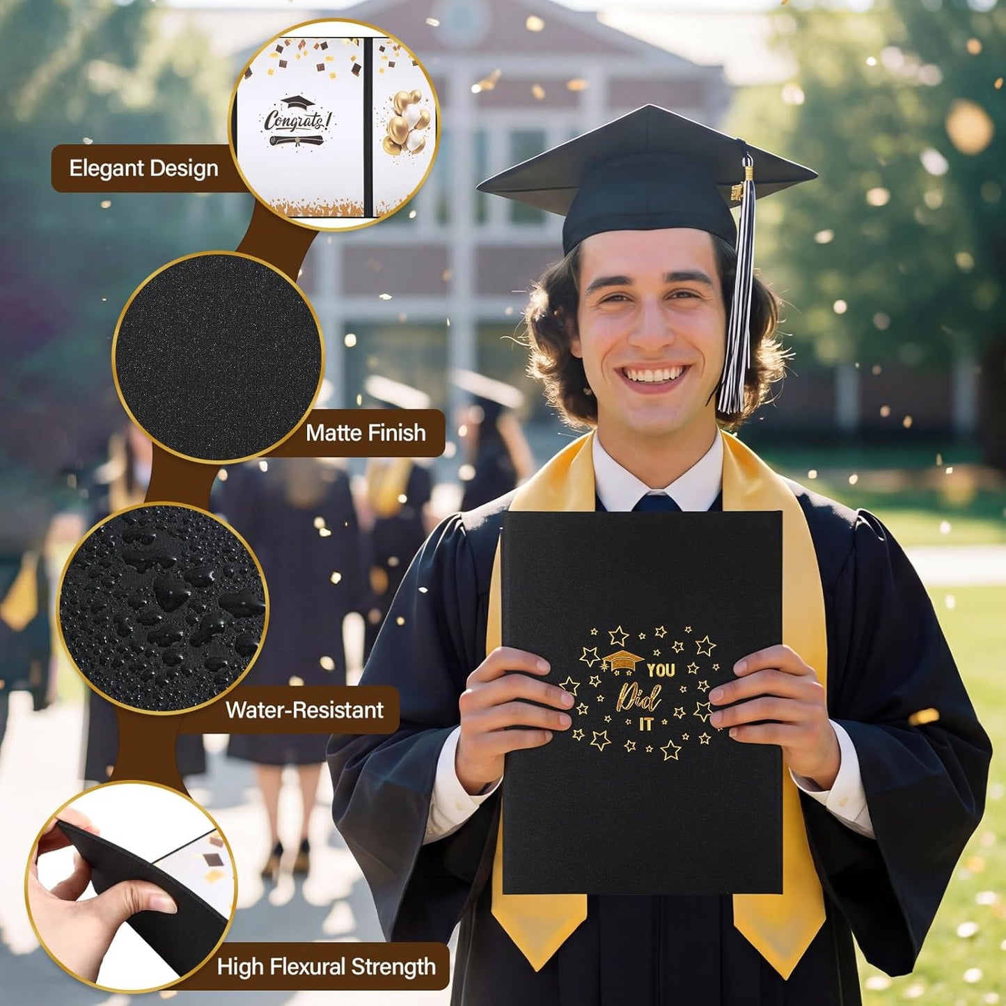 Engrowtic 3 Pcs Graduation Guest Book 2026 Black Gold Graduation Party Decorations Congratulations Graduates Signature Guest Book for Class of 2026 Men Women College High School Graduations Gift Card