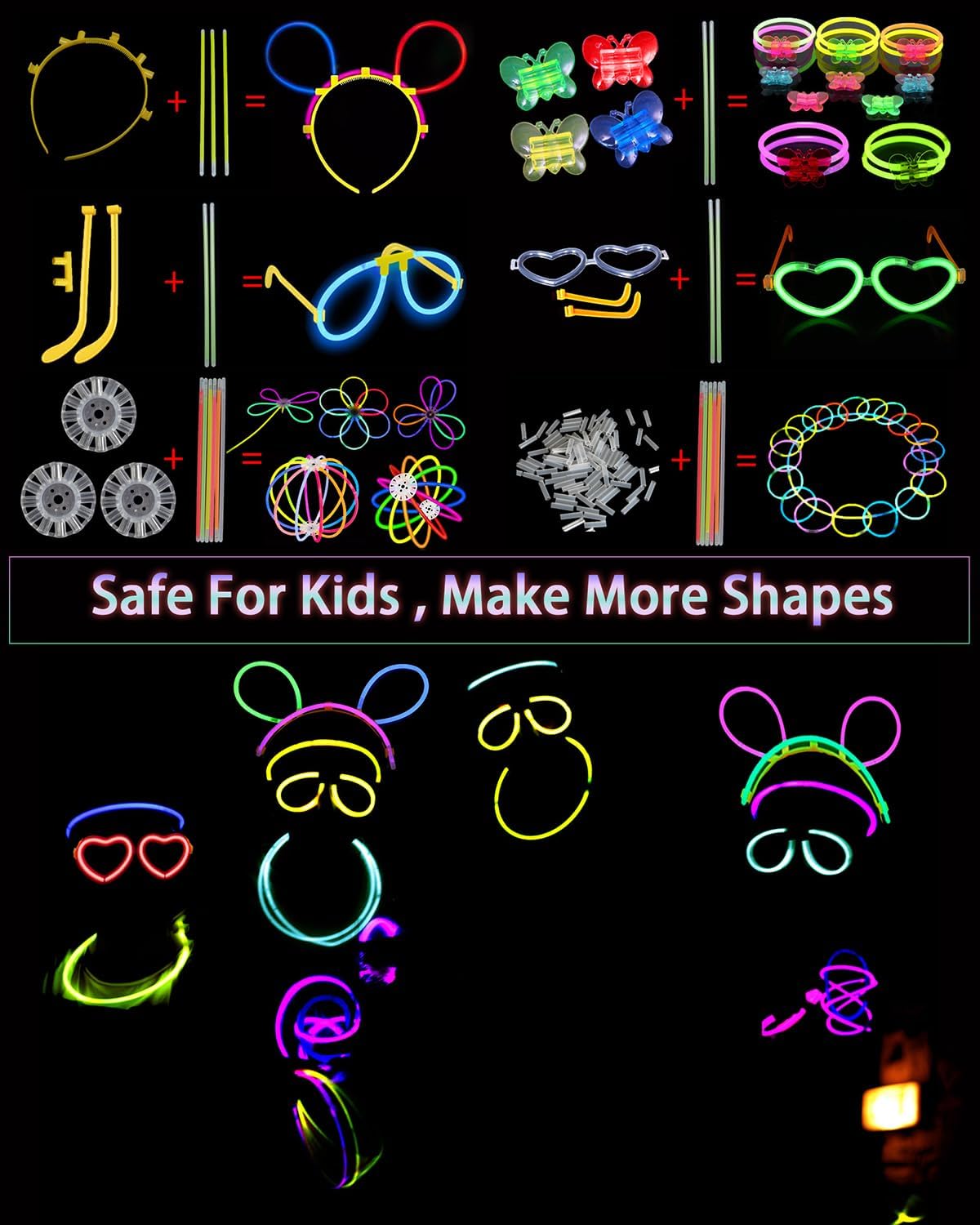 275 PCS Glow in the Dark Party Supplies for Kids Adults, Light Up Party Favors, Glow Sticks Bulk Party Pack Bracelets Finger Lights Glasses Headband LED Light Hair Wedding Birthday New Year Halloween