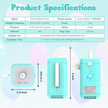 Ball Pump Balloon Pumps Electric, Balloon Pump Portable Long Animal Balloon Pump, Electric Blower Machine Inflator Basketball Pump 260 Balloon Pump for Party/Wedding/Birthday Decorations