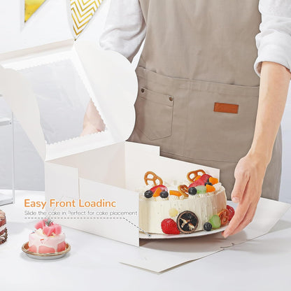 4pcs 6 Inch Cake Boxes with Sticks and Boards for Cookies, Small Cakes, Mini Desserts, Bento, and Bakery, Cupcake Box for Birthday, Party, Wedding, Mother's Day, Christmas（6x6x5 inch）