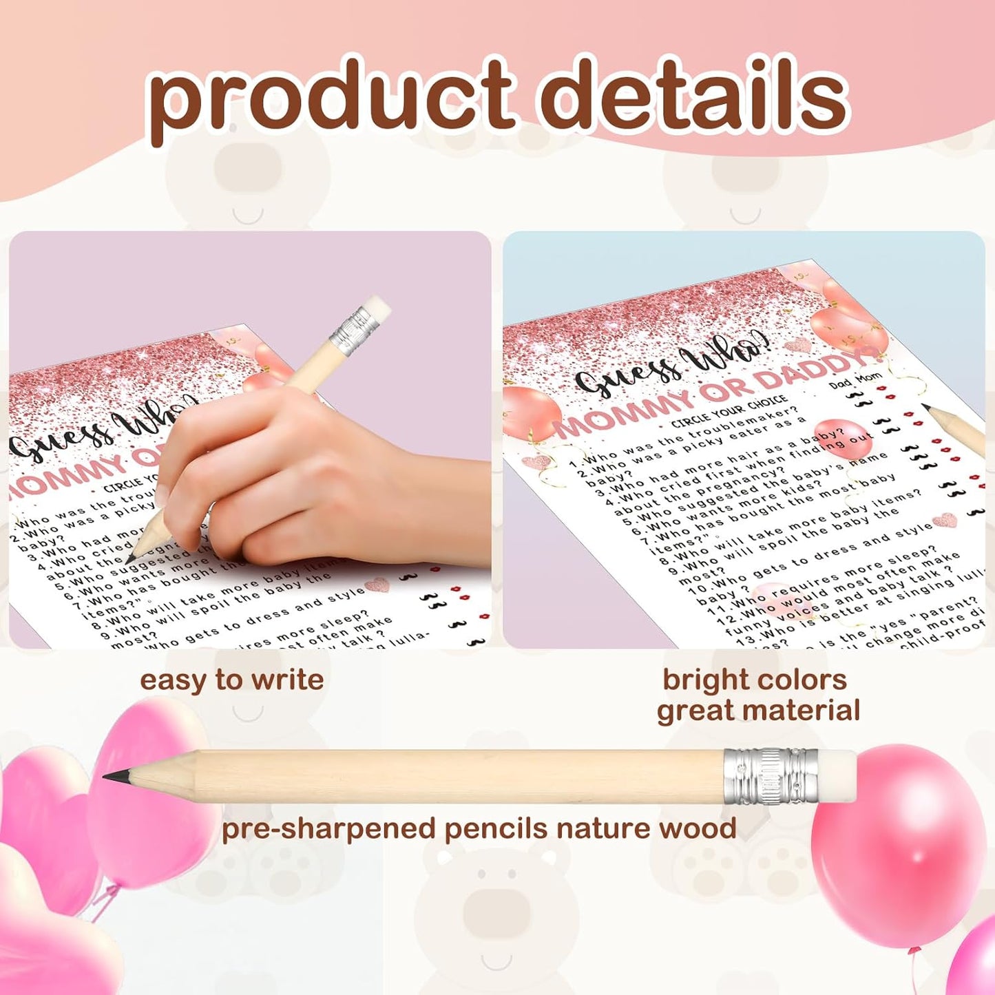 Yinder 145 Pcs Baby Shower Games Activities Cards with 20 Pencils Includes Baby Bingo Description and Wishes Guess Who Price is Right Word Scramble Game(Here Comes the Son)