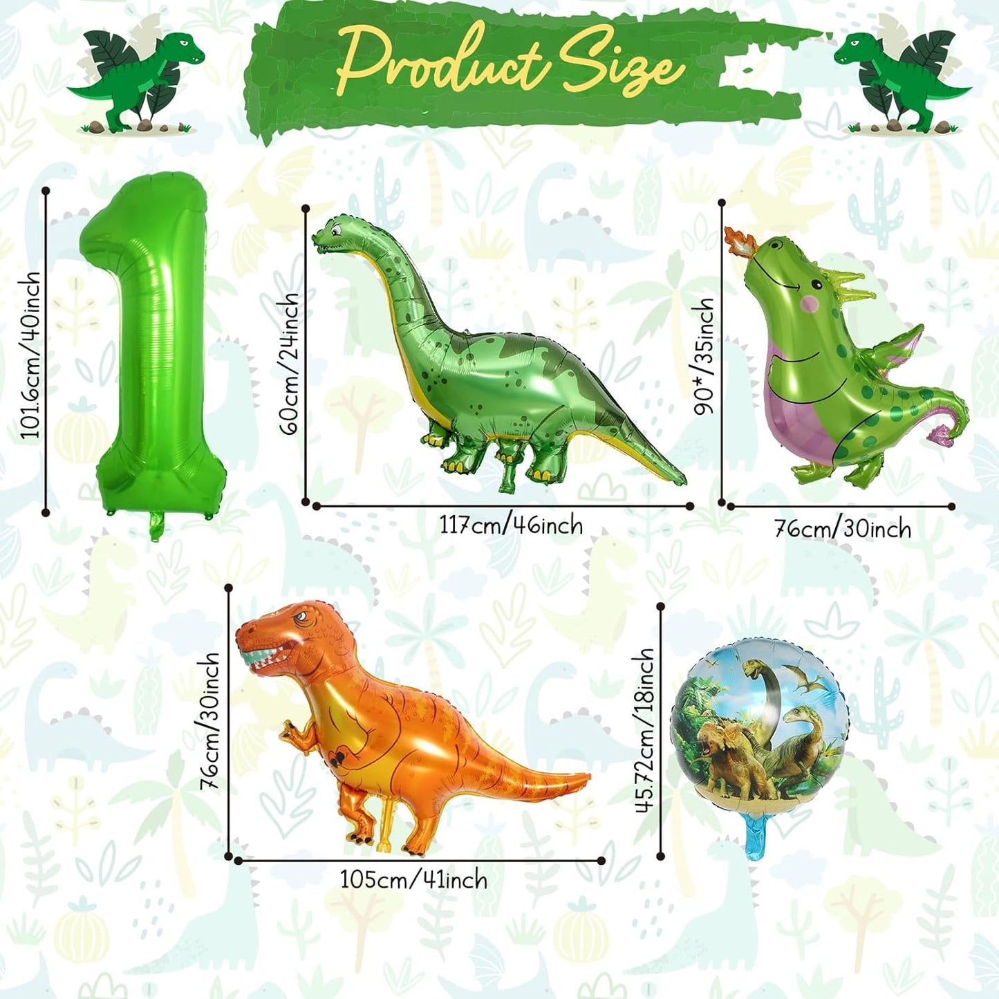 Dinosaur 5th Birthday Decorations, Dinosaur Birthday Party Decorations with Giant Inflatable Dinosaur Balloons 40 Inch Helium Foil Mylar Number 5 Balloons for Dinosaur Theme Birthday Party Decorations