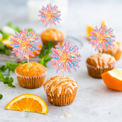 Ephlyn 30Pcs Foil Firework Cupcake Toppers Sparkle Tinsel Cupcake Picks Drink Stirrers Cocktail Food Fruit Toothpicks for Baby Shower Graduation Party Supplies White