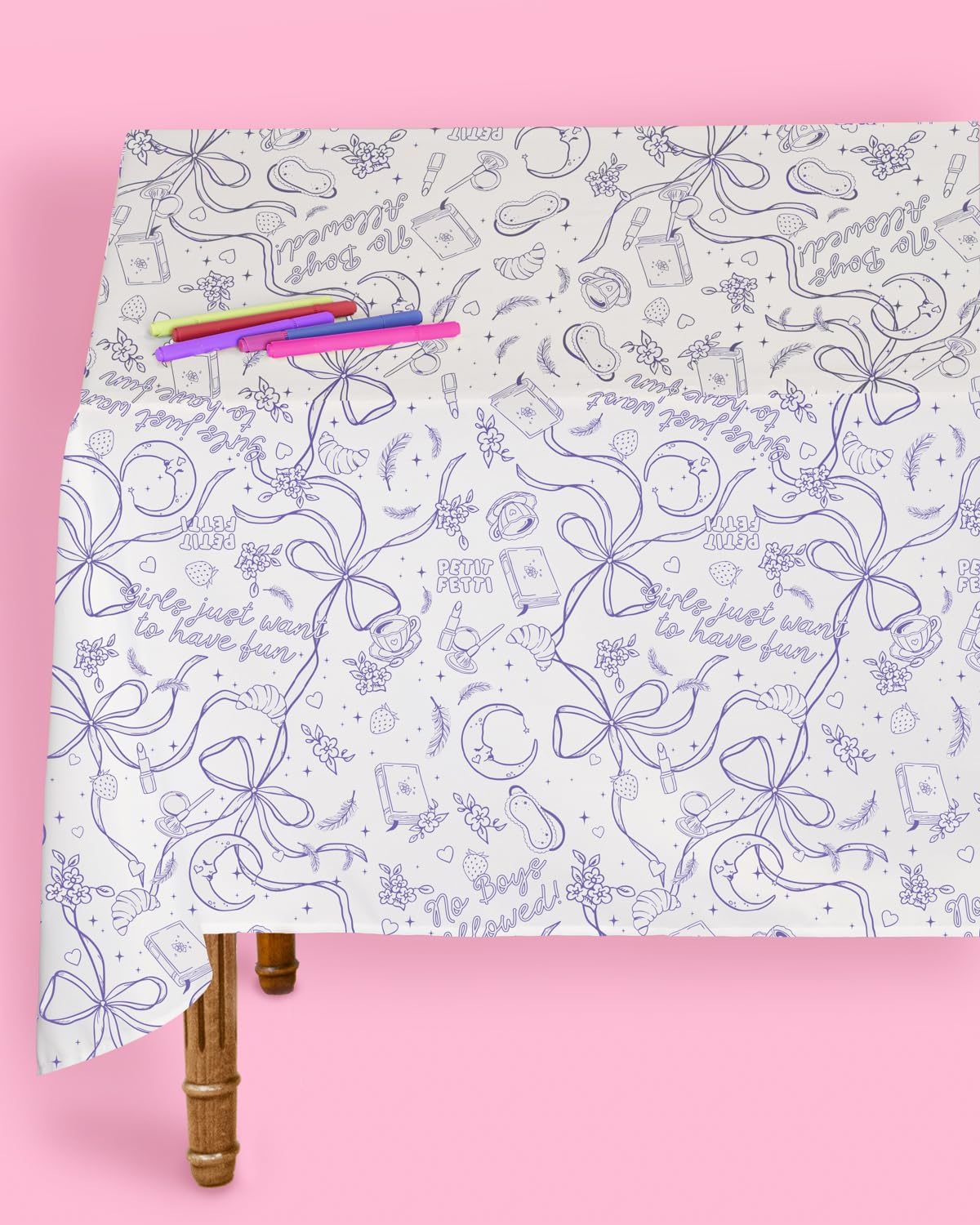 xo, Fetti Sleepover Paper Coloring Tablecloth - 9' x 4.5' | Birthday Party Decorations, Girls Tablescape, Movie Night Arts & Crafts, Kids Activity, Cute DIY Table Cover
