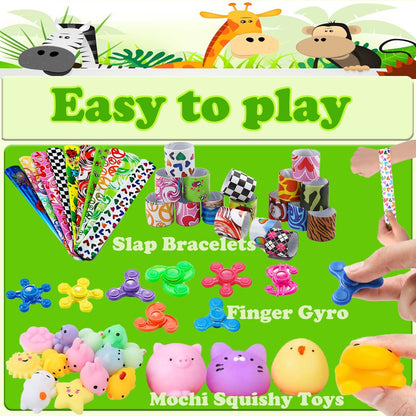 Dilycery 107 PCS Party Favors Toys, Treasure Box Toys for Classroom, Pop Fidget Toys Treasure Chest for Kids Prizes Classroom, Bulk Pinata Stuffers Goodie Bag Fillers for Kids 4-8