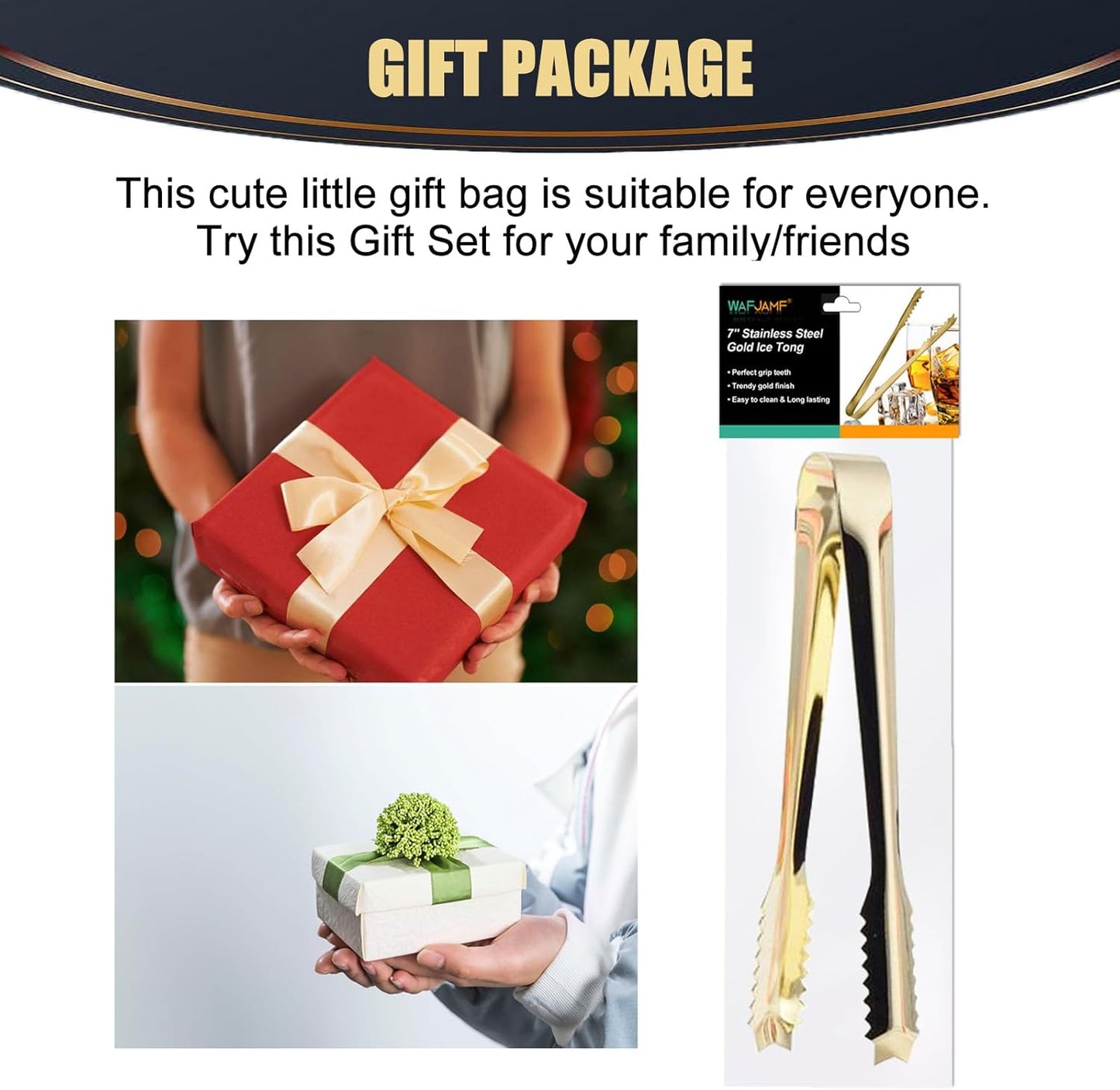 WAFJAMF Ice Tongs for Ice Bucket,7 Inch Bar Serving Tong, 304 Stainless Steel,-Gold Plated-for Party Kitchen Restaurant