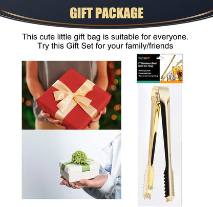 WAFJAMF Ice Tongs for Ice Bucket,7 Inch Bar Serving Tong, 304 Stainless Steel,-Gold Plated-for Party Kitchen Restaurant