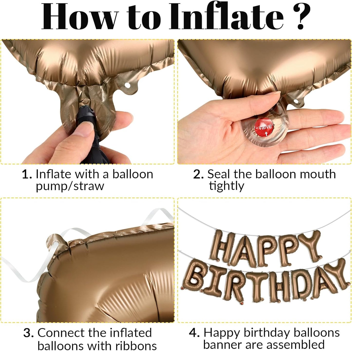 Happy Birthday Balloons Banner, Foil Balloon Personalized Name Letters Balloons Sign Birthday Party Decorations for Women Men Boys Girls Cream