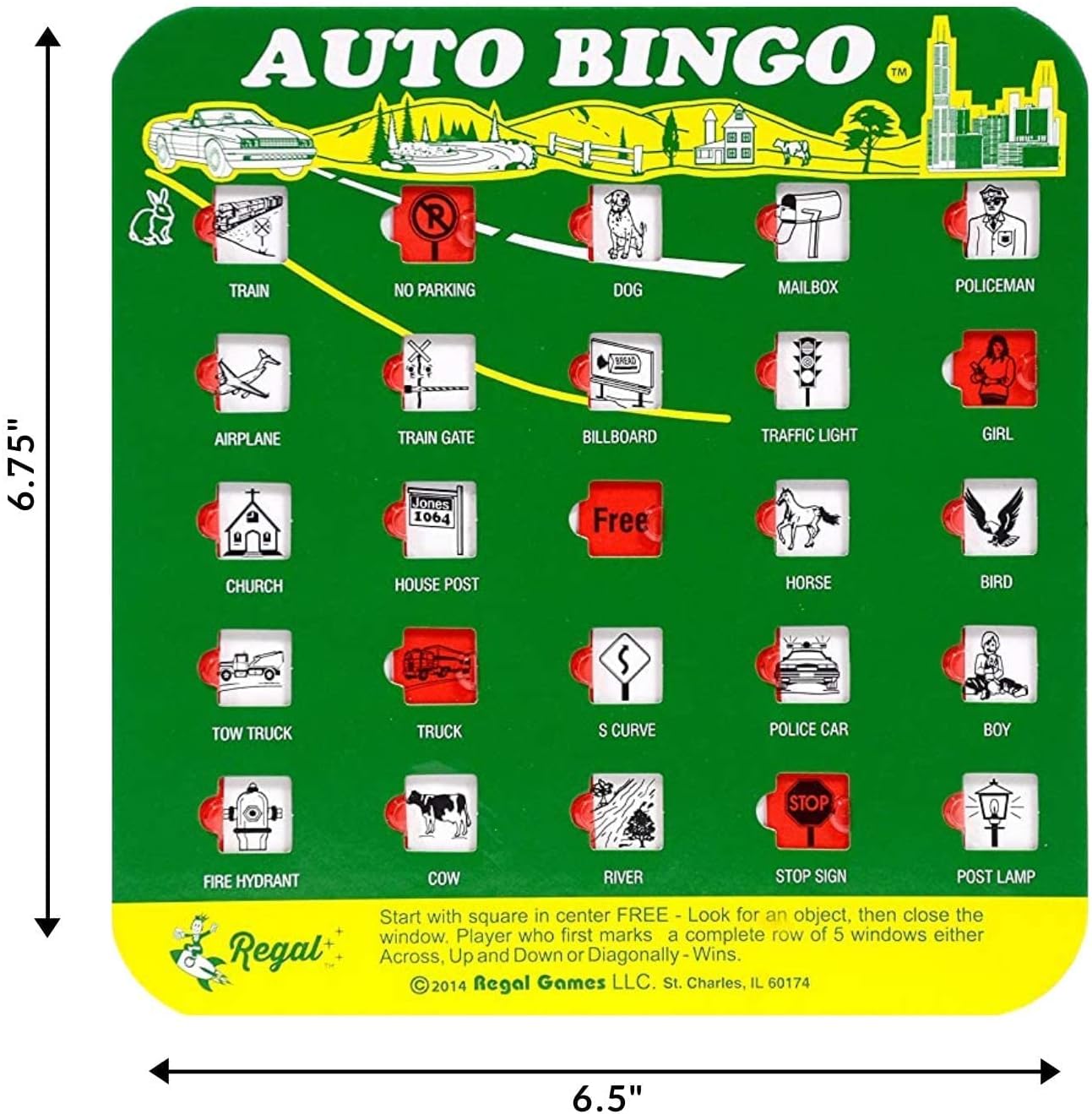 Regal Games Finger-Tip Shutter Bingo Cards with Sliding Windows - Auto Bingo Game Set - Assorted Travel Game for Adults & Kids - Reusable, No Chips & Daubers Needed - 4 Packs - Green