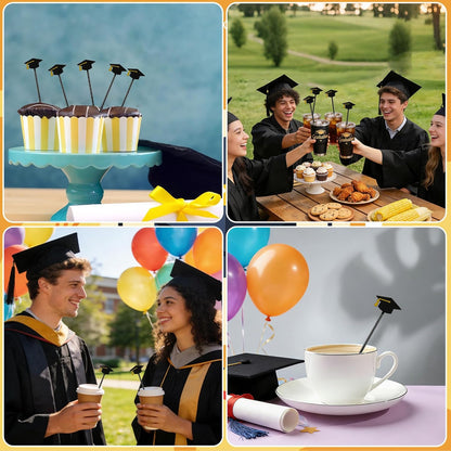 36 Pcs Graduation Cap Drink Stirrers Graduation, Cap Stick Cocktail Mixers 2026 Graduation Party Favors Hot Cocoa Bar Supplies Beverage Tea Party Bar Supplies Party Favor