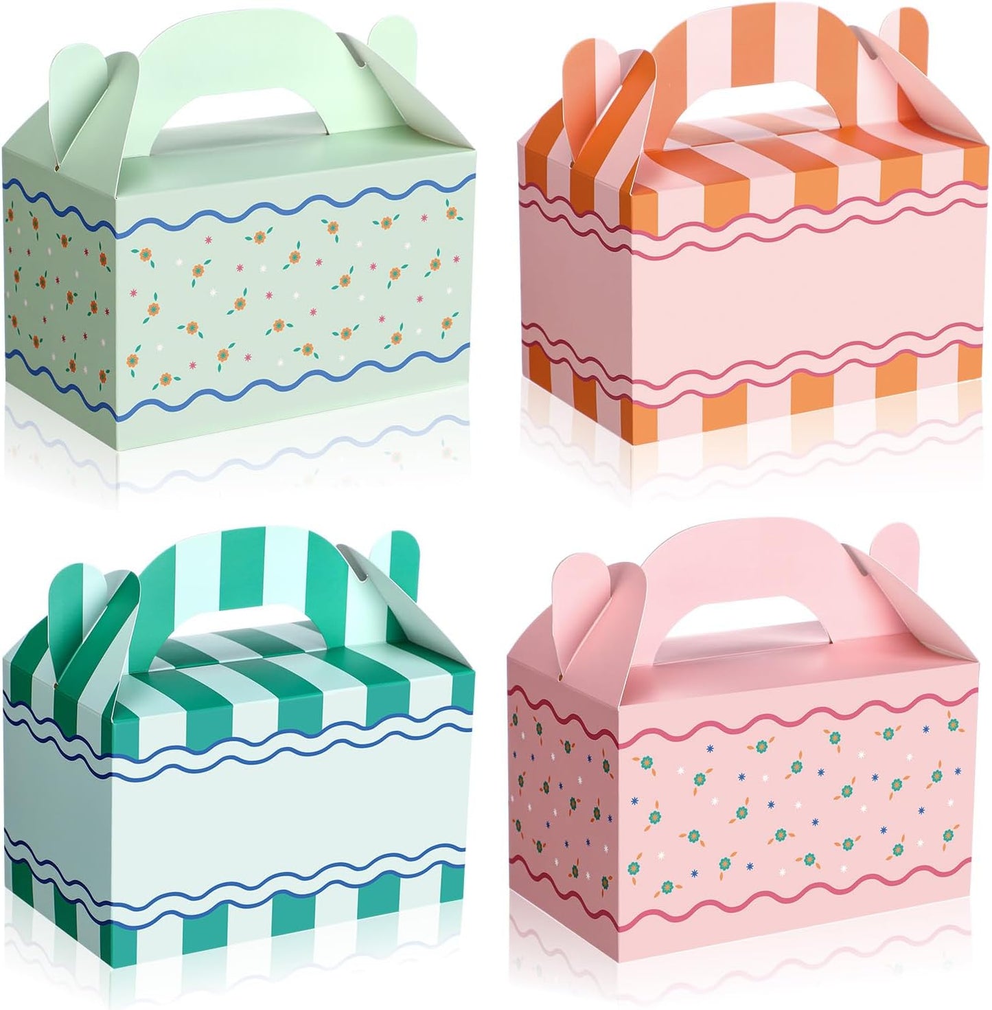 Novabright 24 Pcs Colorful Striped Party Favor Boxes Summer Pool Treat Gable Boxes with Handles Beach Stripe Gift Bags for Wedding Baby Shower Summer Pool Party Supplies