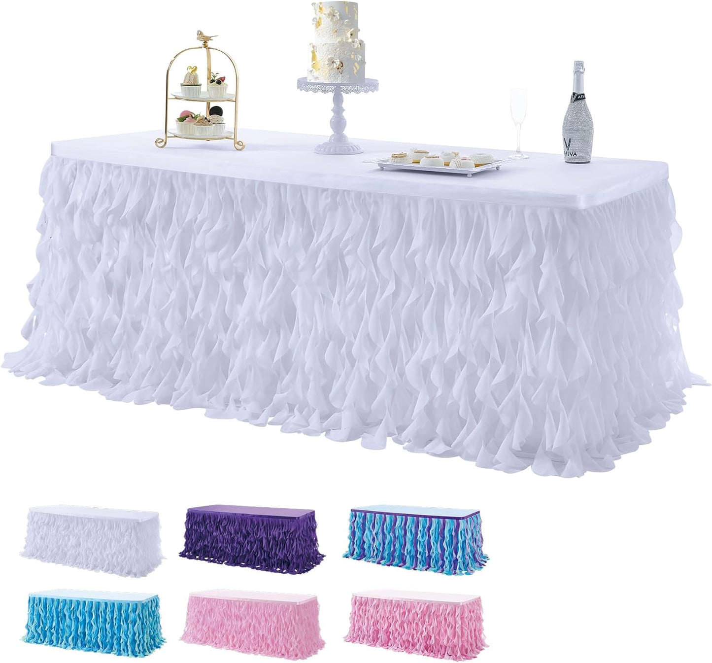 leegleri 6FT Tulle Ruffle Curly Willow Table Skirt for Rectangle or Round Tables, Under The Sea Ocean Blue Baby Shark Themed Tutu Table Skirt for Baby Shower, Birthday Party