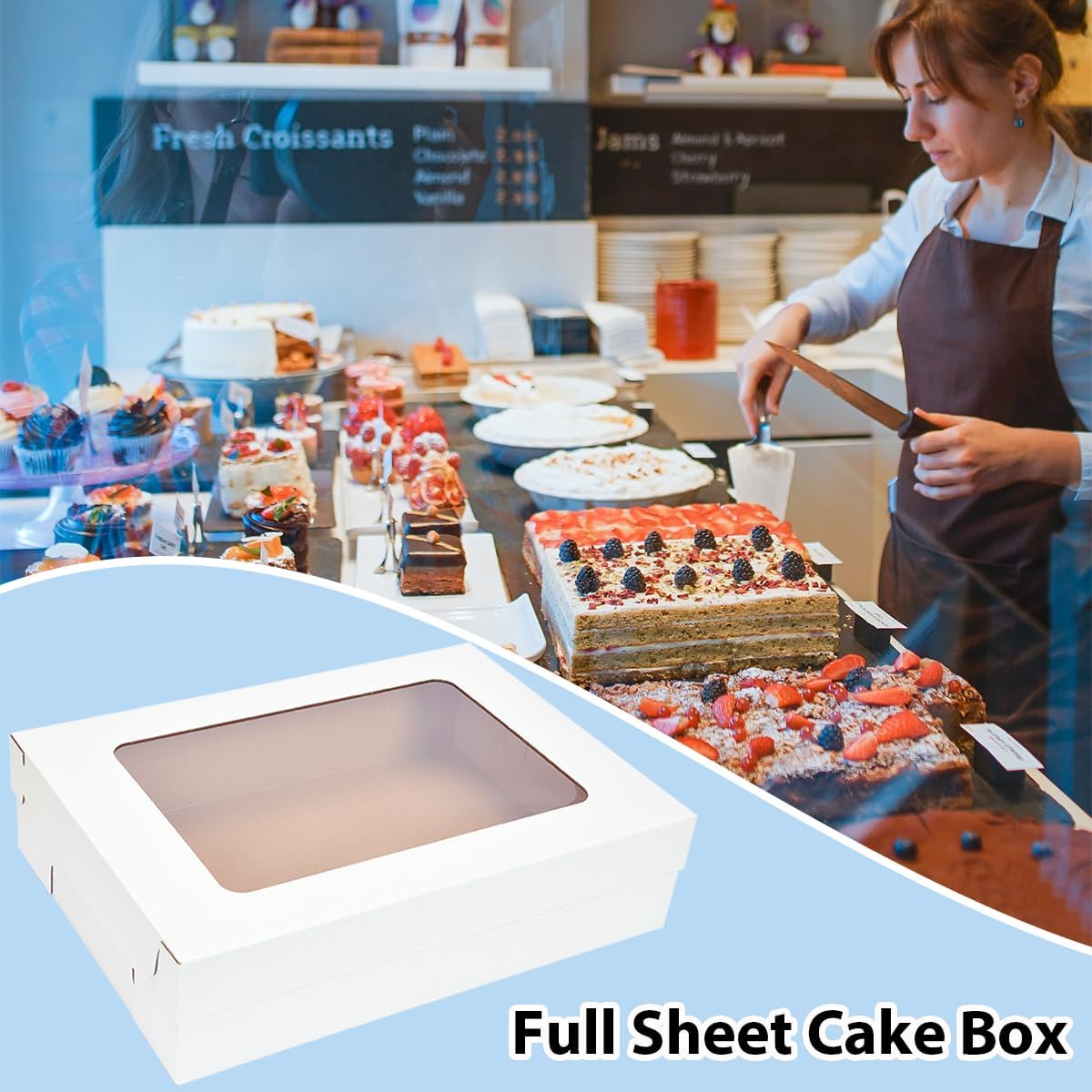 JJO 26x18x5 Inch Full Sheet Cake Boxes with Thick Cake Boards,5 Pack-Large Bakery Boxes Corrugated Rectangle Cake Boxes for 26x18 Inch Sheet Cake,Donuts,Brownie,Pastry Baking,Muffins,Cupcake