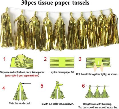 30pcs Paper Tassels Garland Banner Tissue Paper Tassel DIY Hanging Paper Decorations Party Tassel Garland Decor Baby Shower Nursery Wedding Festival Baby Shower Decoration(30, White)