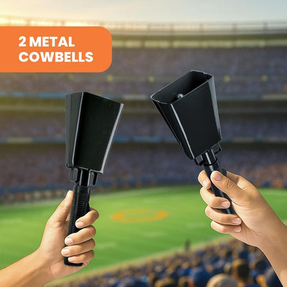 BLUE PANDA Cowbell Noise Maker - 9-Inch, Royal Blue, Pack of 2 - Metal Cowbell Instrument with Ergonomic Handle - Cheering Bell for Stadium Cheers & Celebratory Noise Maker
