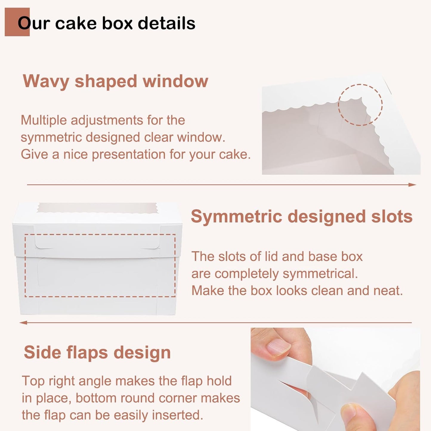 Mefleet 16pcs Cake Boxes 2 Sizes 12x12x12 10x10x10 Inches Tall Cake Boxes with Window for Tier Baking Disposable Bakery Containers with Lids White Large Cardboard Take Out Carrier for Wedding, Party