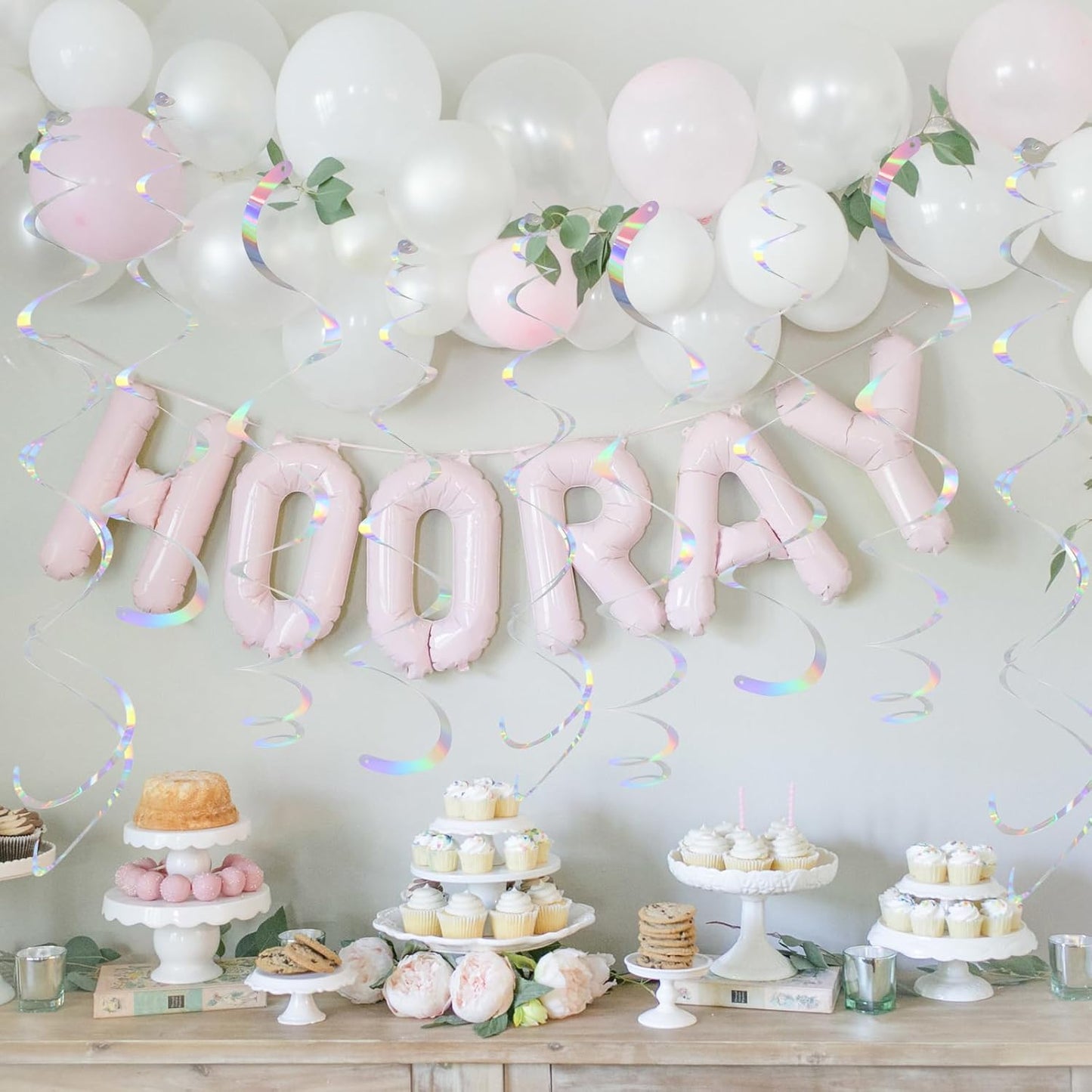 24 PCS Pink Hanging Swirl, Sparkle Ceiling Hanging Decorations, Plastic Streamer Party Decorations with Double-Swirls and Single-Swirls for Birthday Decorations, Easter, Graduation, Baby Shower