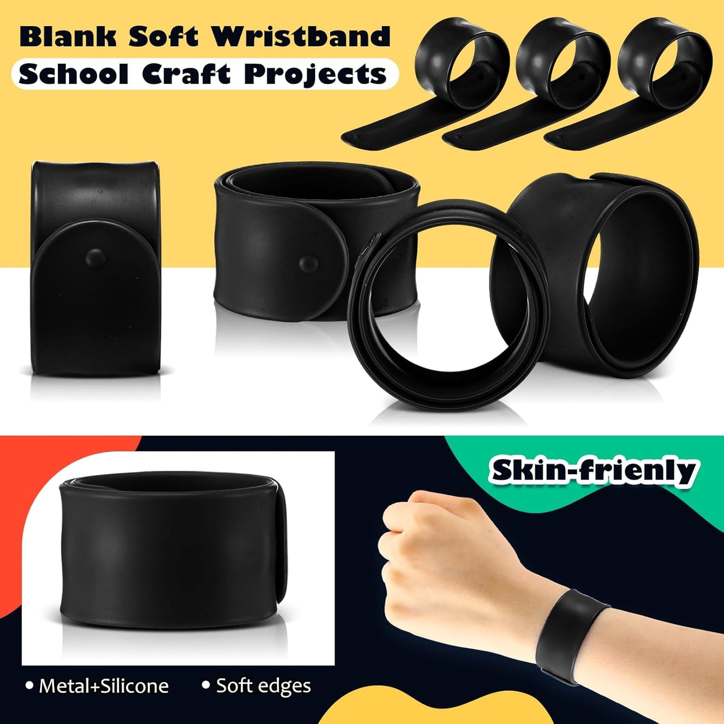 Vinsot 30 Pcs Silicone Slap Bracelets Gift for Kids DIY Slap Bands Party Favor Soft Blank Snap Wristbands Bulk for School Craft Project Painting Classroom Prizes Birthday Wedding