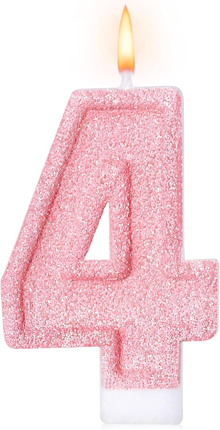 Cute Number 3 Birthday Candle, Glitter Pink Number Candles, Birthday Cake Topper Decoration, Party Supplies Anniversary Celebrations