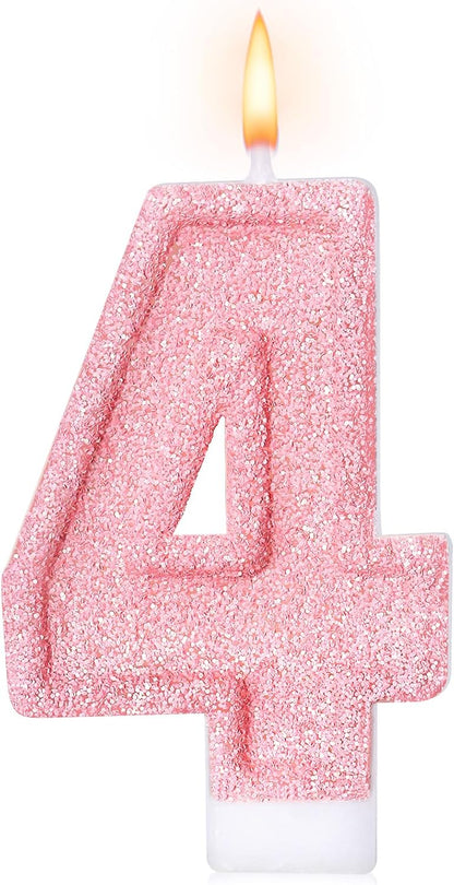 Cute Number 3 Birthday Candle, Glitter Pink Number Candles, Birthday Cake Topper Decoration, Party Supplies Anniversary Celebrations