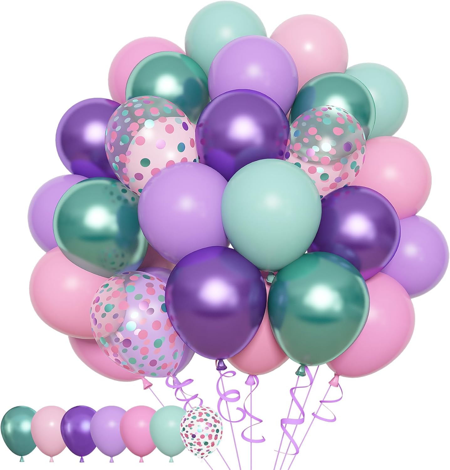 Amandir 153pcs Purple Blue Pink Balloon Garland Arch Kit, Different Sizes 18 12 10 5 inch Teal Yellow Latex Metallic Confetti Balloons for Magic Birthday Engagement Party Decoration