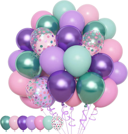 Amandir 153pcs Purple Blue Pink Balloon Garland Arch Kit, Different Sizes 18 12 10 5 inch Teal Yellow Latex Metallic Confetti Balloons for Magic Birthday Engagement Party Decoration